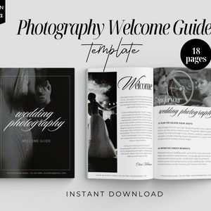 Szablon przewodnika po powitaniu fotografii, Fotografia ślubna, Canva przewodnik powitalny, Przewodnik po usługach i cenach, Szablon magazynu, Szablon e-booka