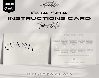 Gua Sha Instructions Card Template, Lymphatic Drainage (Canva, Digital Download)