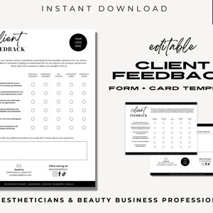 Bewerkbare klantfeedbackformuliersjabloon, schoonheidsspecialiste feedbackcommentaarkaart, klantvragenlijst, spaformulieren, klantformulieren, Canva-sjabloon