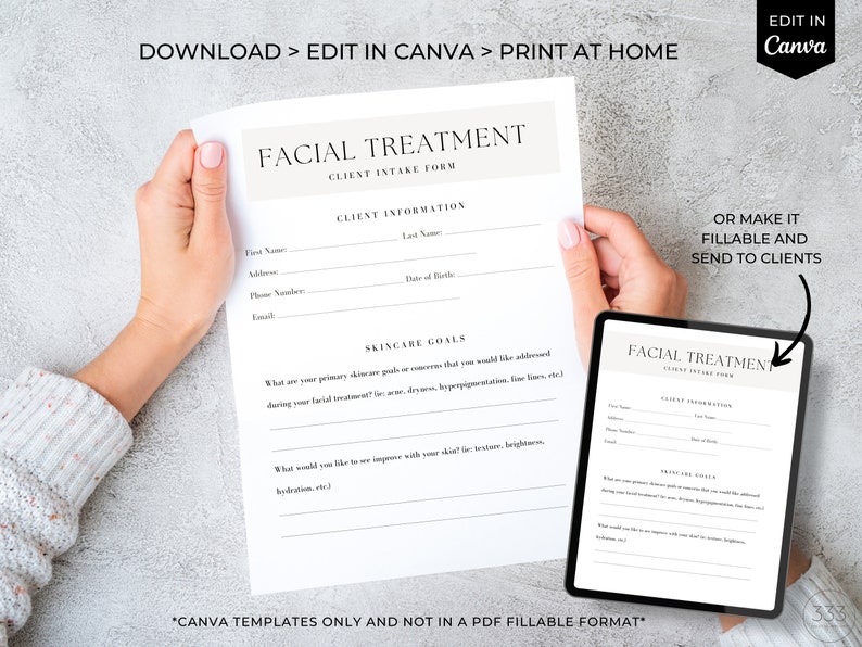 Esthetician Forms Template Bundle, Facial Client Intake (canva Editable ...