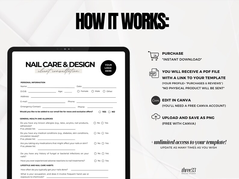 Nail Technician Form, Nail Consent Form Template, Client Intake Forms ...