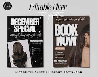 Hairstylist Flyer Template, December Special, Book Now (Canva Editable, Digital Download)