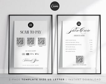 Scan To Pay Sign Template, QR Code Sign, Price List Template, Canva Editable, Payment Sign, Business Logo Sign, Digital Download
