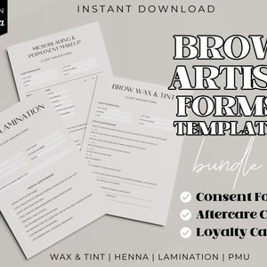 Permanent Makeup Forms, Brow Consultation, PMU Consent Form, Canva Templates, Brow Lamination, Brow Wax and Tint, Esthetician Form Templates