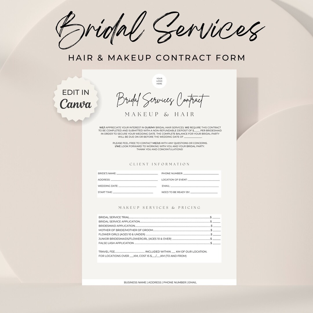Bridal Services Contract MUA Client Forms Wedding Contract - Etsy