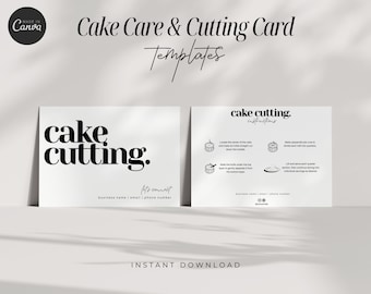 Cake Care & Cutting Card Template, Bakery Instructions (Canva Editable, Digital Download)