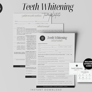 Formulaire de consentement pour le blanchiment des dents, Formulaires d'admission des clients pour le blanchiment des dents, Formulaires de consentement pour esthéticienne, Formulaires commerciaux pour les dents, Formulaire de consentement pour les soins dentaires,