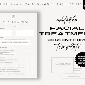 Editable Facial Consent Form, Canva Template, Esthetician Form, Skin Consultation, Intake Business Form, Esthetician Template, Beauty Salon