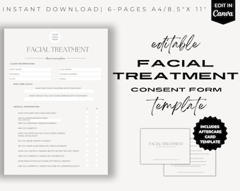 Plantilla editable de formulario de consentimiento facial para admisión de esteticista (Canva)