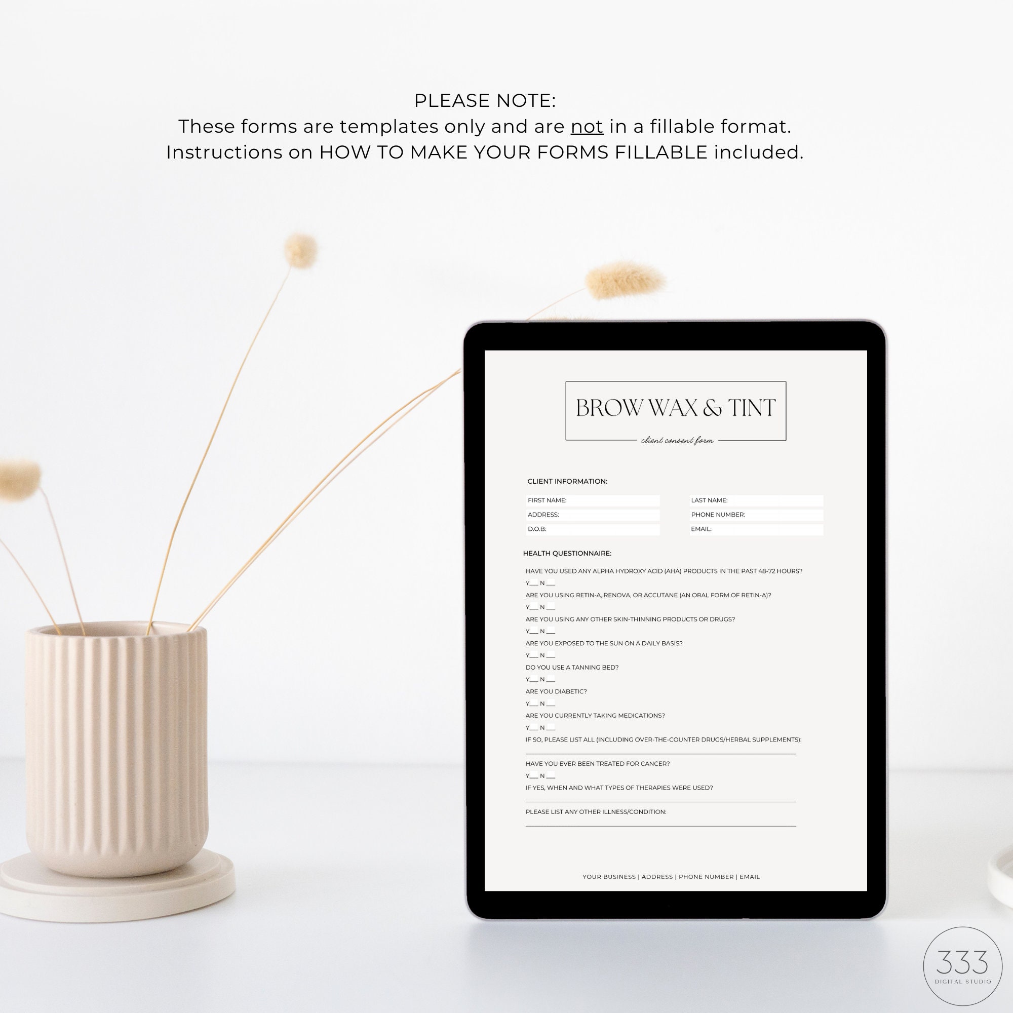 Editable Brow Wax and Tint Client Form, Esthetician Consent Template ...