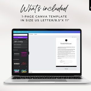 May include: A laptop computer displaying a Canva template for a model release form. The form is black and white with the text "Model Release" at the top. The laptop is on a white background. The text "EDIT IN Canva" is in the top right corner of the image.