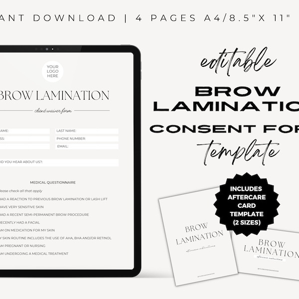 Brow Lamination Consent Form, Esthetician Template, Waxing Consent Form, Editable Canva Template, Eyebrow Intake Form, Beauty Salon Forms