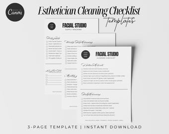Esthetician Cleaning Checklist Template, Editable Cleaning Planner, Cleaning Schedule, Canva Template, Salon Operations