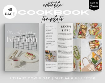 Ebook Template Canva, Editable Canva Cookbook Template, Recipe Book Layout (Digital Download)