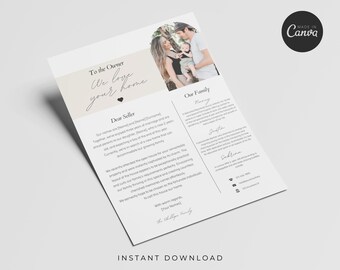 Home Offer Letter Template, Letter To Seller, We Love Your Home Letter, Buyer Offer Letter, Editable Home Offer, Canva Template, Home Buyer