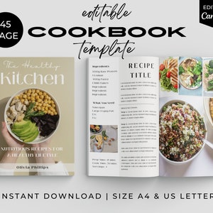 Cookbook Template, Recipe Book Template, Ebook Template Canva, Recipe Card Template, Family Cookbook, Editable Recipe Book Template