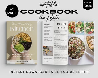 Editable Cookbook Template, Recipe Book Design (Canva)