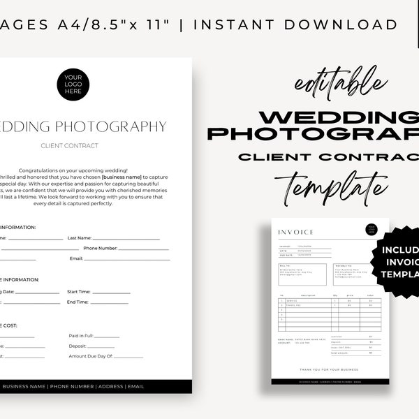 Photography Contract Template, Wedding Photography Contract, Photography Forms, Photography Business, Wedding Photographer, Bridal Contract,