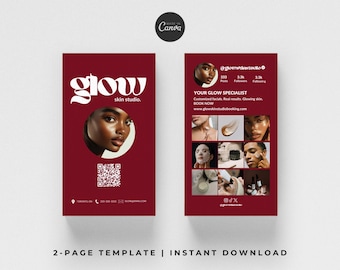 Burgundy (Dark Red) Instagram Business Card Template, Editable Esthetician Templates, Skincare Template, QR Code Business Card, Canva