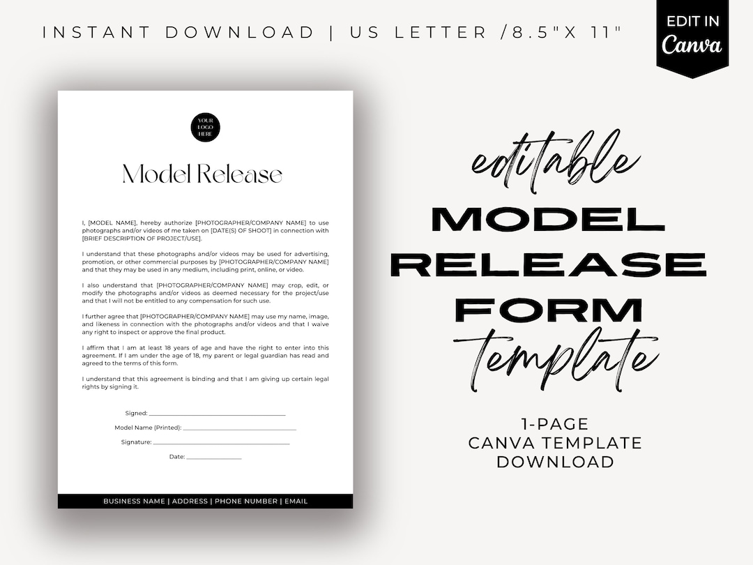 Model Release Form Template Photography Forms Business Forms Photo Release Contract For Model Release Form Template Photography Forms Business Forms Photo Release Contract For