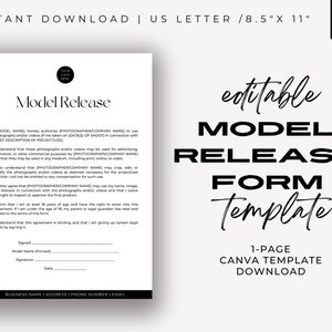 Model Release Form Template, Photography Forms, Business Forms, Photo Release, Contract for Photographers, Salon Forms, Contract Agreement