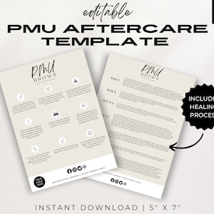 Fiches modifiables d'entretien pour maquillage permanent, soin d'entretien PMU pour microblading, soin en poudre pour les sourcils, mode d'emploi client, artiste sourcils, édition sur Canva