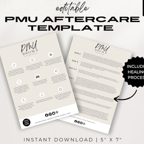 Editable Permanent Makeup Aftercare Cards, PMU Microblading Aftercare, Powder Brow Care, Client Instructions, Brow Artist, Edit in Canva