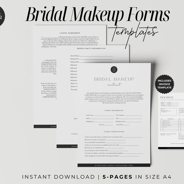 Bridal Makeup Contract Template, Makeup Artist Contract, MUA Client Forms, Wedding Makeup Contract, Canva Template, Esthetician Template