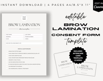 Brow Lamination Consent Forms, Esthetician Template, Eyebrow Intake Form, Esthetician Forms, Client Consent Form, Canva Template, Salon Form