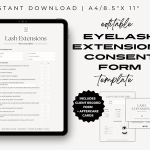 Lash Consent Form, Lash Tech, Editable Lash Form, Client Consent Form, Esthetician Canva Templates, Lash Business, Esthetician Forms
