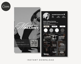Instagram Business Card Template, QR Code, Canva (Digital Download)