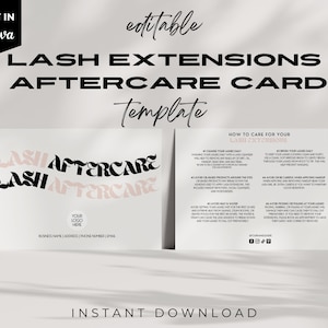Lash Aftercare Cards, Canva Template, Lash Tech, Aftercare Kits, Eyelash Business, Lash Extensions, Esthetician