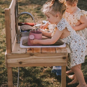 Mud Kitchen & Water Table Combo Handcrafted in USA Outdoor Sensory Activity Set image 5