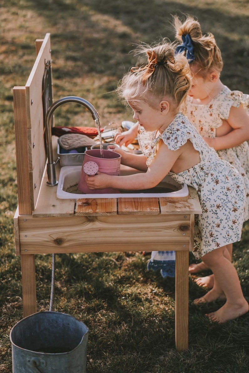 Mud Kitchen & Water Table Combo Handcrafted in USA Outdoor Sensory Activity Set image 5