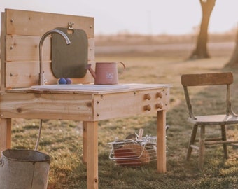 Mud Kitchen & Water Table Combo Handcrafted in USA - Outdoor Sensory Activity Set