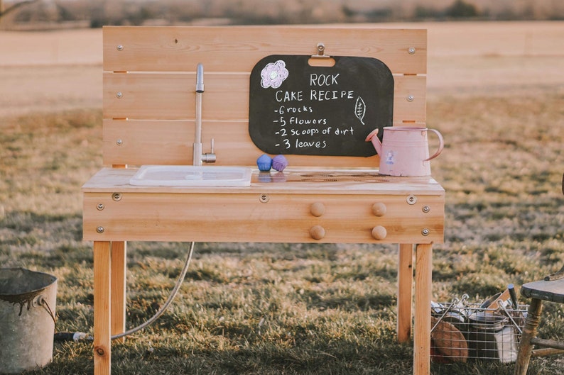 Mud Kitchen & Water Table Combo Handcrafted in USA Outdoor Sensory Activity Set image 2