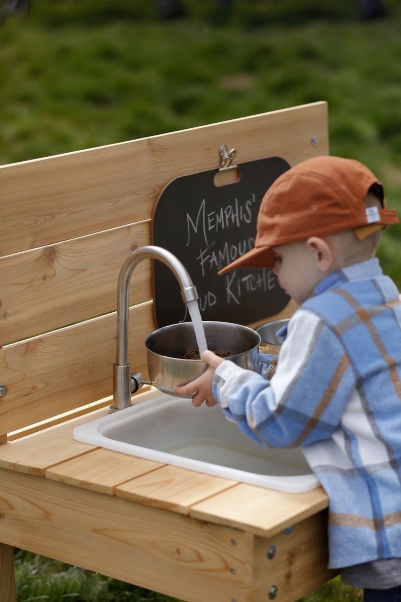 Mud Kitchen & Water Table Combo Handcrafted in USA Outdoor Sensory Activity Set image 7