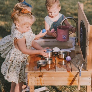 Mud Kitchen & Water Table Combo Handcrafted in USA Outdoor Sensory Activity Set image 3