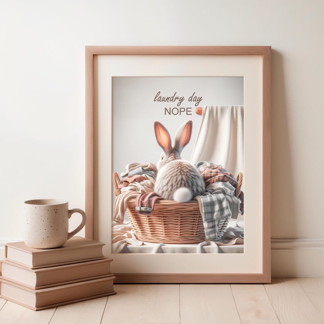 Bunny in Laundry Basket Laundry Room Wall Art, Cute Bunny Humor Art ...