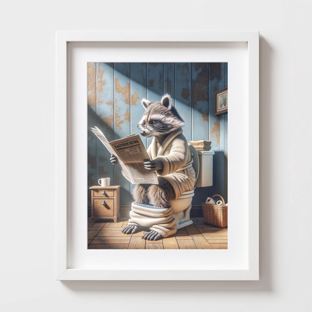 Raccoon on Toilet Print: Funny Bathroom Wall Art Unframed Print - Etsy
