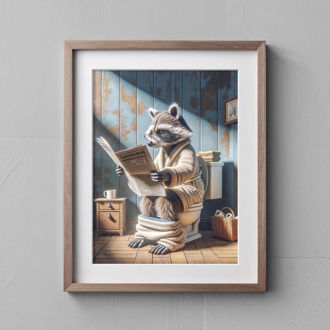 Raccoon on Toilet Humor Bathroom Wall Art, Funny Raccoon Bathroom Wall ...