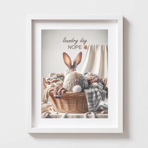 Bunny in laundry basket laundry room wall art, Cute bunny humor art, Laundry cute animal wall art, Gift for bunny lovers, Unframed Print