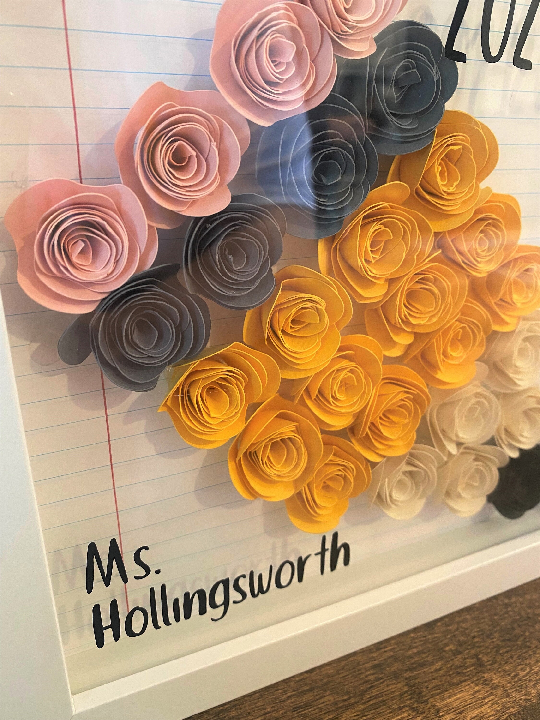 TEACHER Appreciation Paper Flower 8x8 Shadow Box Customizable Pencil