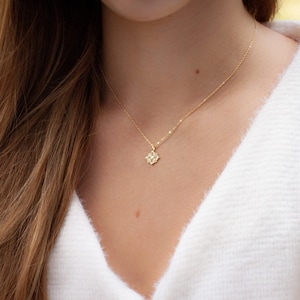 Dainty Vintage 14K Gold Plated Necklace Tiny Vintage Style Pendant Necklace Delicate Gold CZ Necklace Made from 925 Sterling Silver