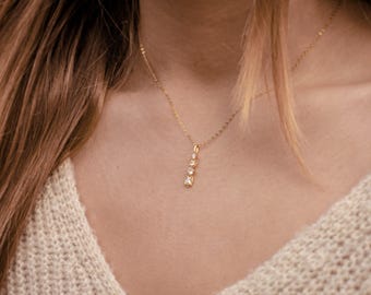 Cubic Zirconia Drop Necklace: 14K Gold Plated Sterling Silver
