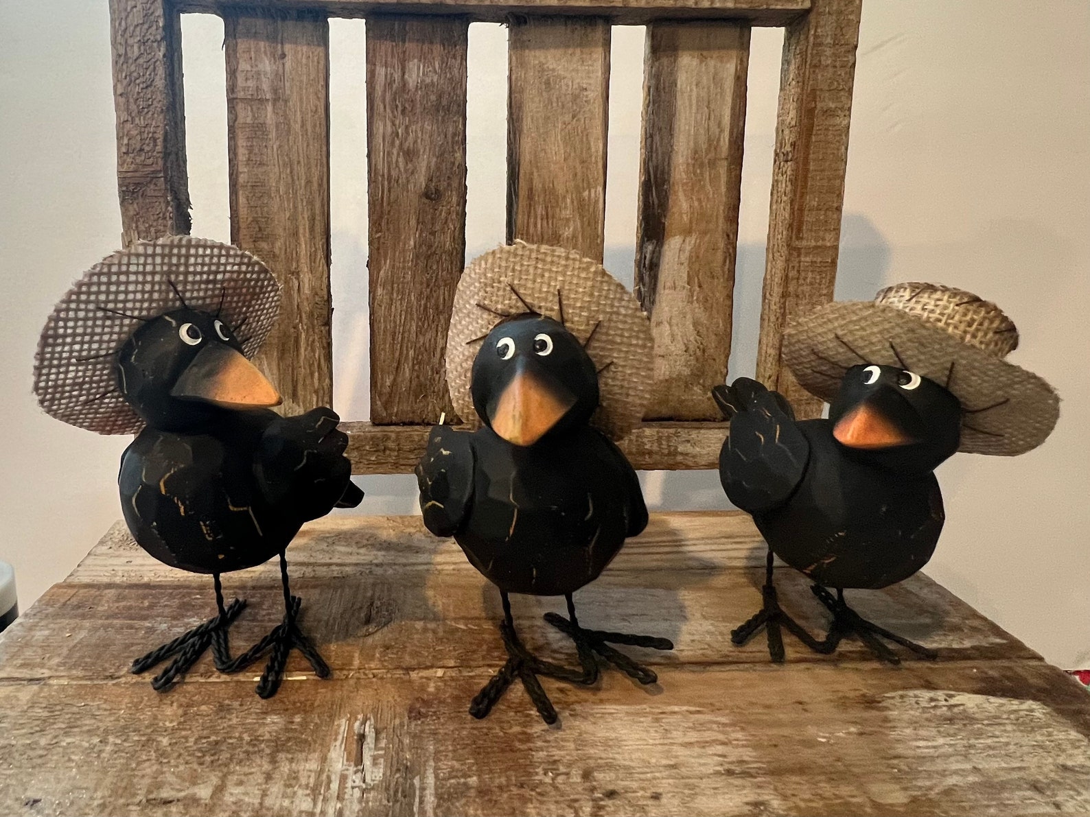 wooden black crows rustic halloween decor