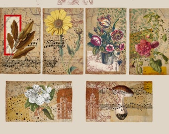 Digital nedladdning av journalkort i vintagestil (blommor/växter)