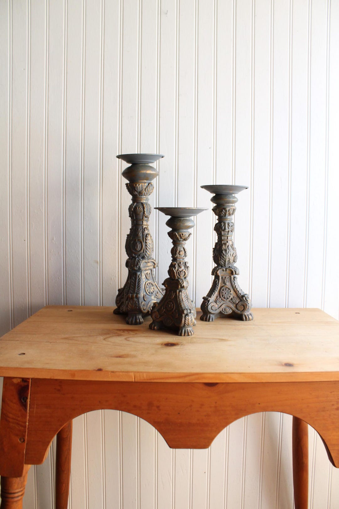 Set of 3 Vintage Pillar Candlestick Holders. - Etsy