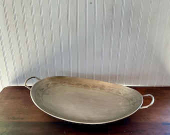 Vintage Oval Footed Tray with Handles, Etched, Fruit Bowl, Decorative Platter.
