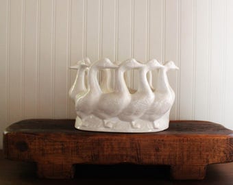 Vintage Gaggle of Geese Planter, Goose Centerpiece.